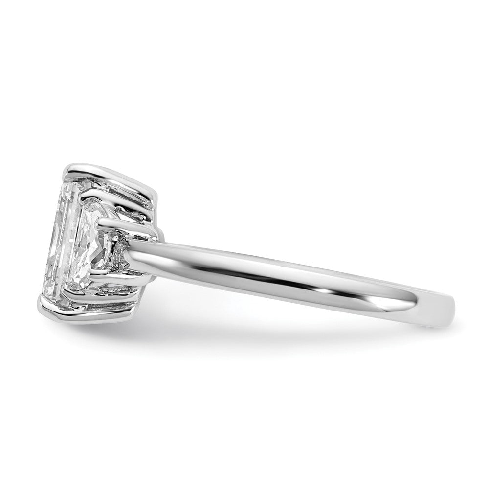 14K White Gold 2 1/2 carat Certified Lab Grown Diamond VS/SI+ G+ Complete Emerald and Half Moon Three Stone Engagement Ring