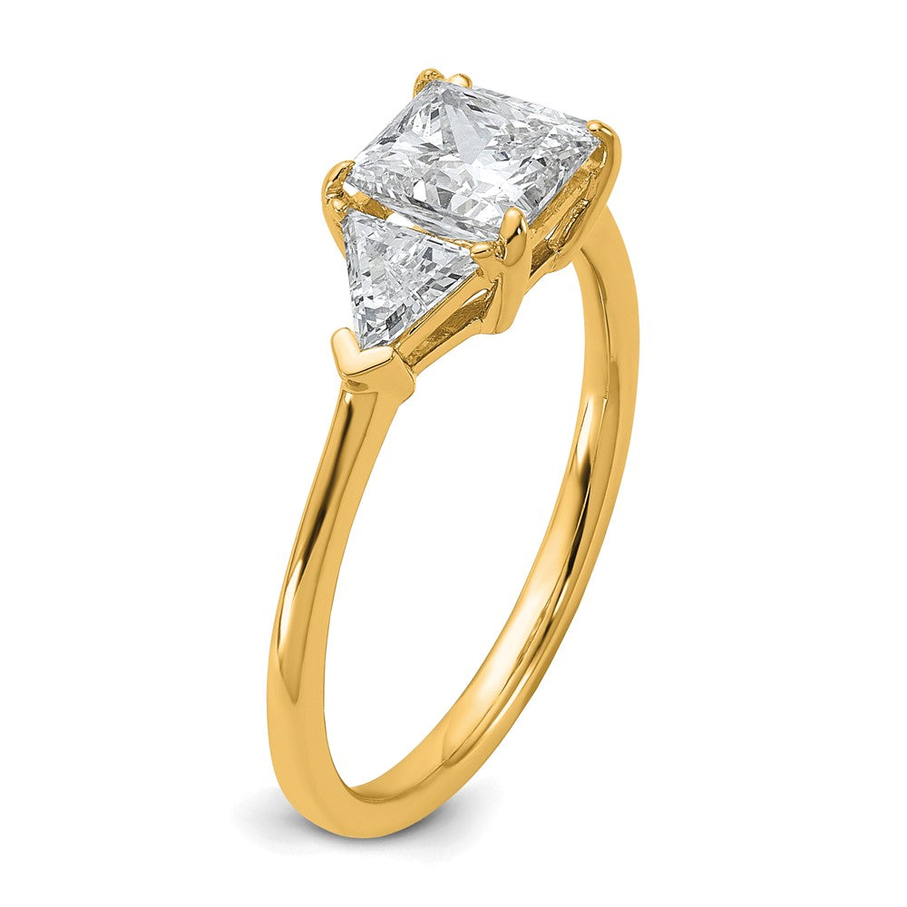 14K Yellow Gold 1/2 carat Lab Grown Diamond VS/SI+ G+ Trillion and 1 carat Princess Center Semi Mount Three Stone Engagement Ring