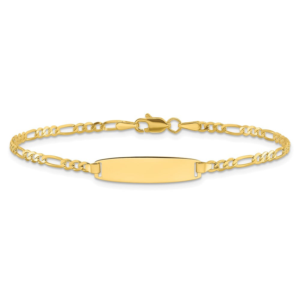 14K Yellow Gold Polished Solid Chain/Solid Plate Figaro Link 19.5x5.5mm Plate 7 Inch ID Bracelet