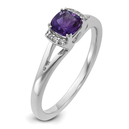 14K White Gold Polished Diamond and Amethyst Fashion Ring