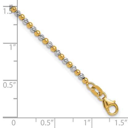 14K Two-Tone Gold Two-tone Diamond-cut Beaded 7.5 Inch Bracelet