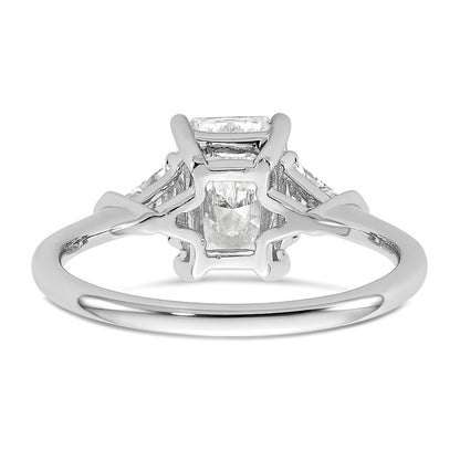 14K White Gold 1/2 carat Lab Grown Diamond VS+ F+ Triangle 1 1/2 carat Radiant Center Semi Mount Three Stone Engagement Ring