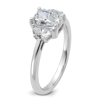 14K White Gold 3/8 carat Lab Grown Diamond VS+ F+ Half Moon 1 carat Radiant Center Semi Mount Engagement Ring