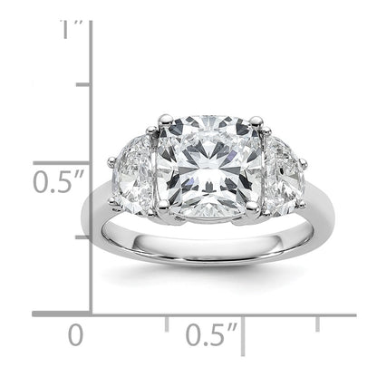 14K White Gold 4 carat Certified Lab Grown Diamond VS+ F+ Complete Cushion and Half Moon Three Stone Engagement Ring