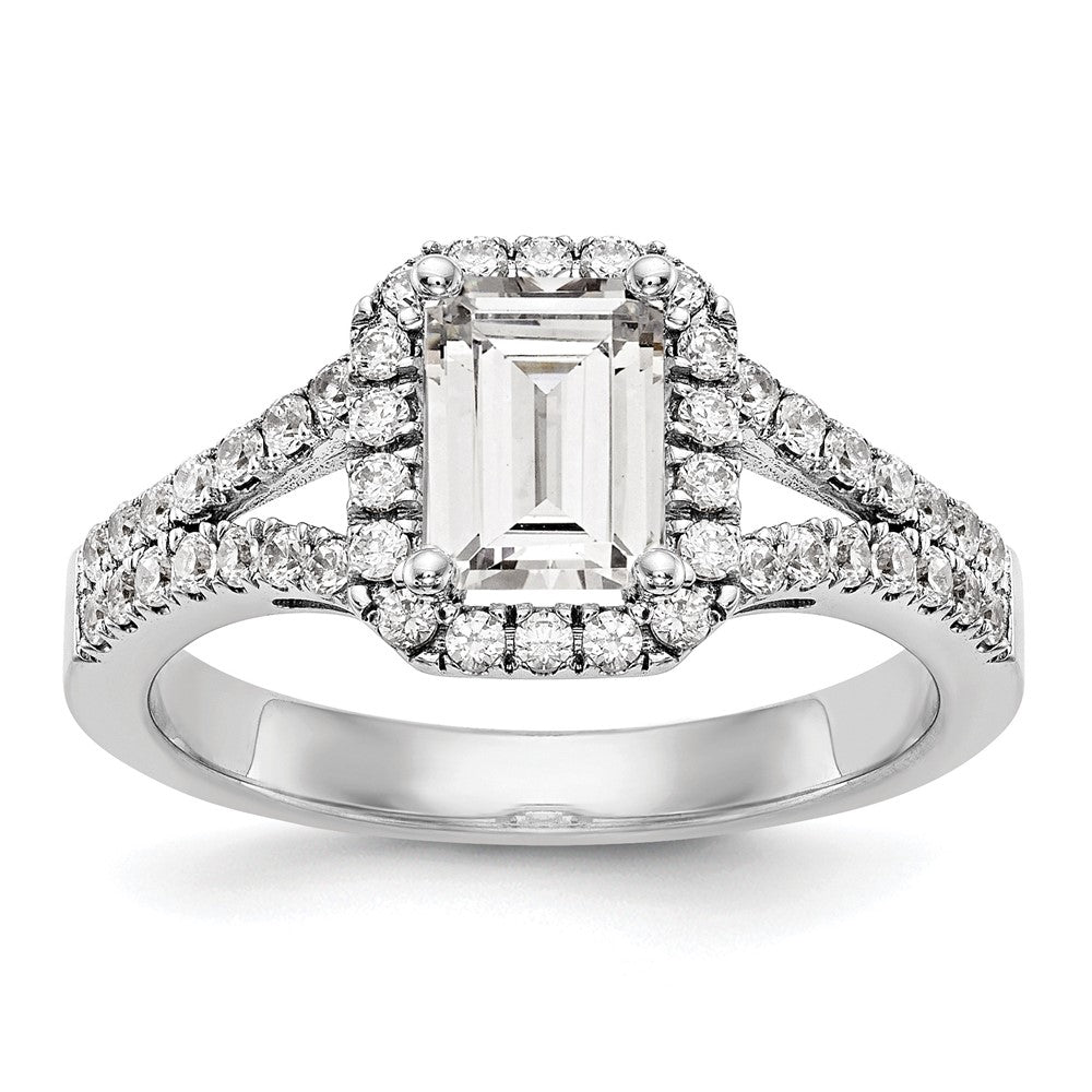 True Origin 14K White Gold 1/2 carat Lab Grown Diamond VS+ F+ Semi-Mount Emerald Halo Engagement Ring