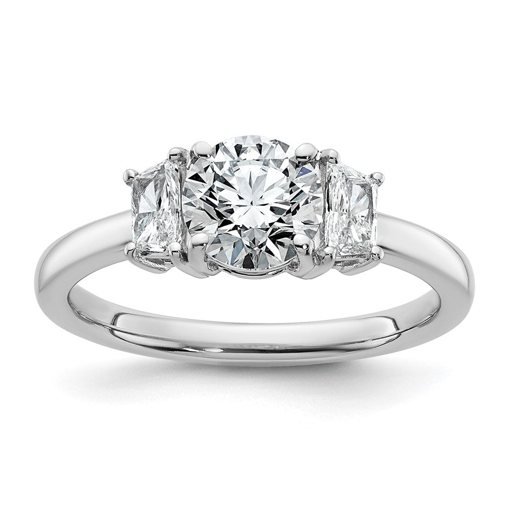 14K White Gold 3/8 carat Lab Grown Diamond VS+ F+ Trapezoid Sidestones Holds 1 carat Center Round Semi Mount Engagement Ring