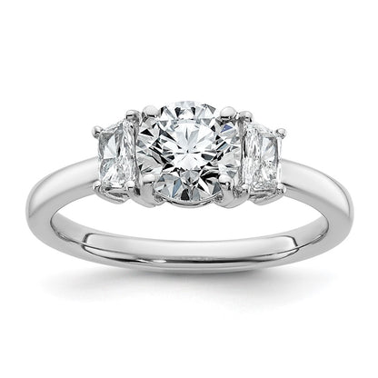 14K White Gold 3/8 carat Lab Grown Diamond VS+ F+ Trapezoid Sidestones Holds 1 carat Center Round Semi Mount Engagement Ring