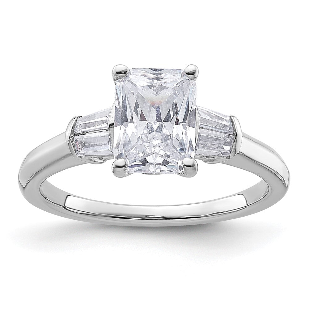 14K White Gold 3/8 carat Lab Grown Diamond VS+ F+ 1 1/2 carat Radiant Center Semi Mount Three Stone Engagement Ring