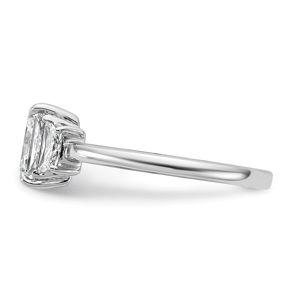 14K White Gold 1 3/8 carat Lab Grown Diamond VS+ F+ Radiant and Trapezoid Complete Three Stone Engagement Ring
