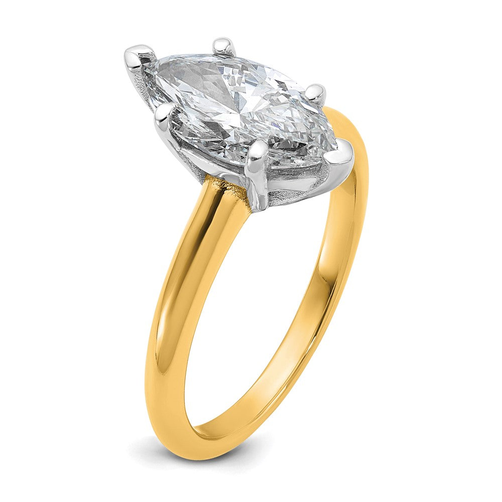 14K Two-Tone Gold Two-tone 2 carat Certified Lab Grown Diamond VS+ F+ Marquise Solitaire Complete Engagement Ring