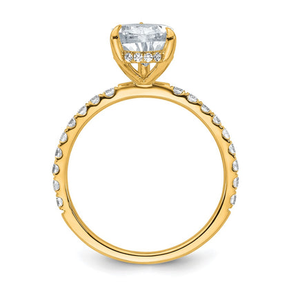 14K Yellow Gold 2 5/8 carat Certified Lab Grown Diamond VS+ F+ Pear Complete Solitaire with Flair Engagement Ring