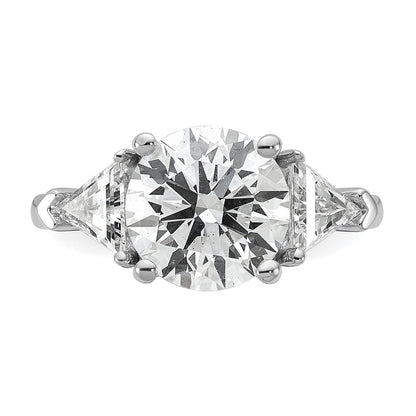 14K White Gold 4 1/8 carat Certified Lab Grown Diamond VS+ F+ Round and Triangle Complete Three Stone Engagement Ring