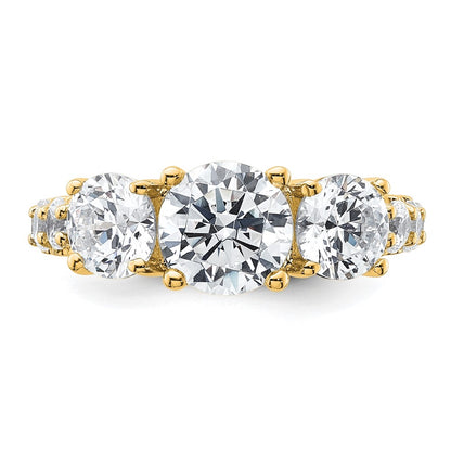 14K Yellow Gold 4 carat Lab Grown Diamond VS+ F+ Round Complete Three Stone Engagement Ring