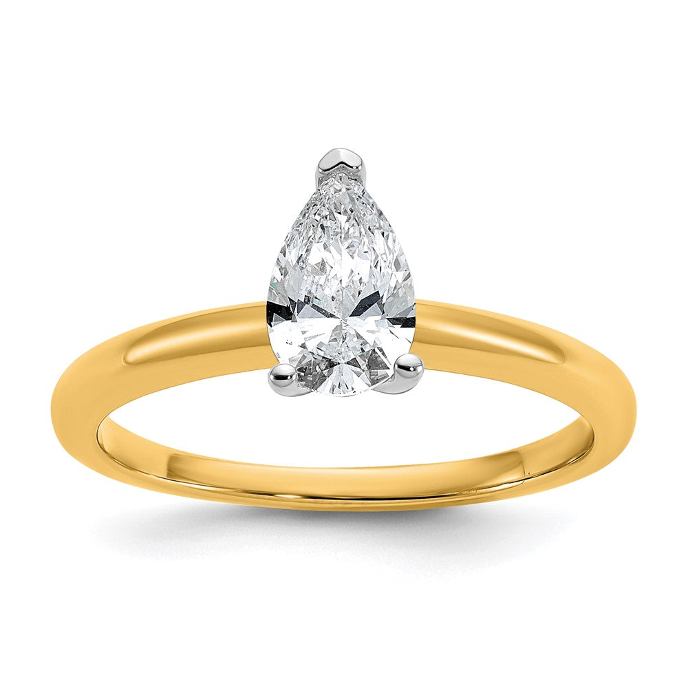 14K Two-Tone Gold Two-tone 3/4 carat Lab Grown Diamond VS+ F+ Pear Solitaire Complete Engagement Ring