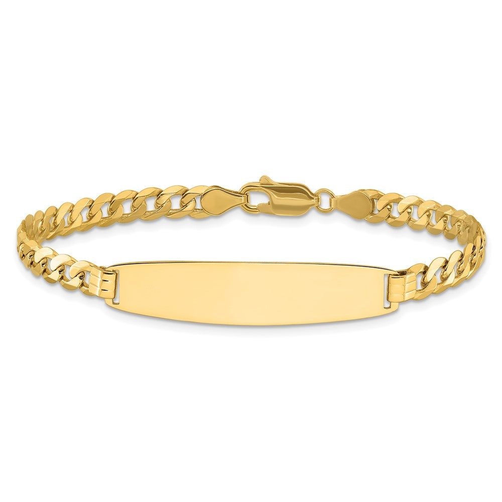14K Yellow Gold Polished Solid Chain/Solid Plate Curb Link Rounded 35x8.5mm Plate 8 Inch ID Bracelet