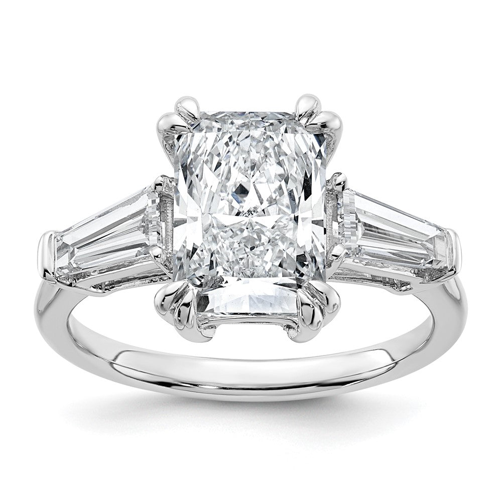 14K White Gold 3 3/4 carat Certified Lab Grown Diamond VS+ F+ Radiant with Tapered Baguette Sides Complete Engagement Ring