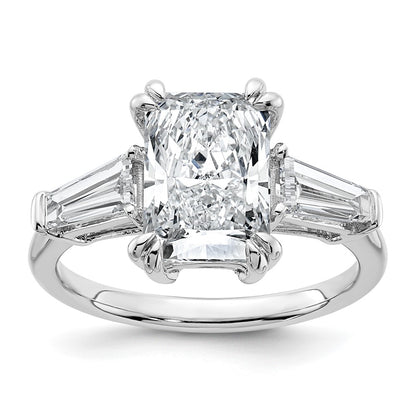 14K White Gold 3 3/4 carat Certified Lab Grown Diamond VS+ F+ Radiant with Tapered Baguette Sides Complete Engagement Ring