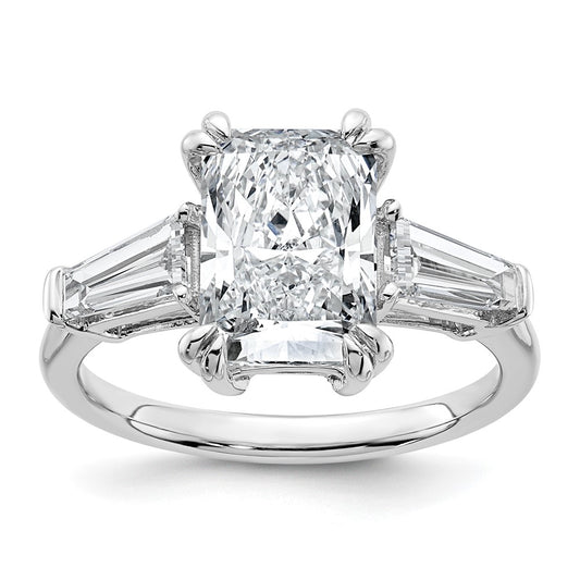 14K White Gold 3 3/4 carat Certified Lab Grown Diamond VS+ F+ Radiant with Tapered Baguette Sides Complete Engagement Ring