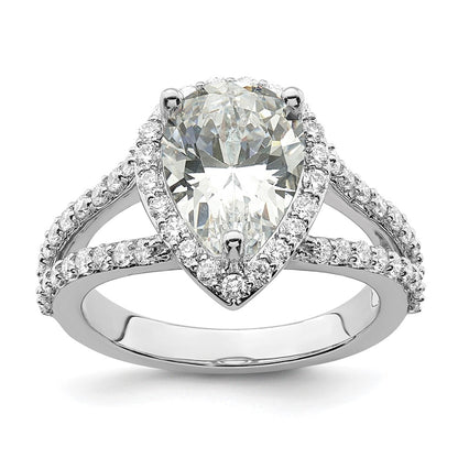 True Origin 14K White Gold 5/8 carat Lab Grown Diamond VS+ F+ Semi-Mount Pear Halo Engagement Ring
