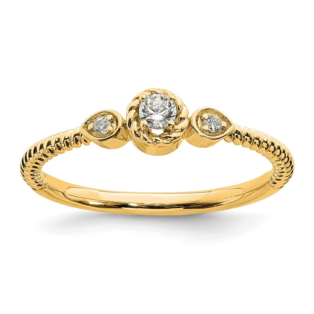 14K Yellow Gold Roped Wedding Band Ring Petite 3-Stone 1/15 carat Round Diamond Complete Promise/Engagement Ring