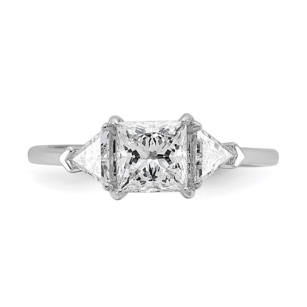 14K White Gold 1/2 carat Lab Grown Diamond VS+ F+ Trillion and 1 carat Princess Center Semi Mount Three Stone Engagement Ring