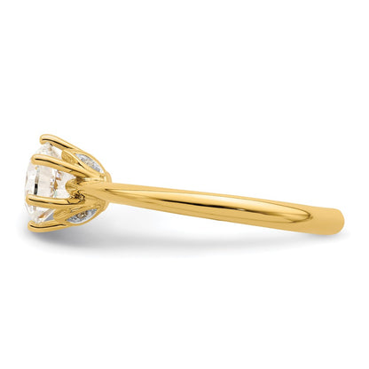 14K Yellow Gold (Holds 1 carat (6.50 mm) Round) 6-Prong with .02 carat Diamond Leaf Design Semi-Mount Engagement Ring