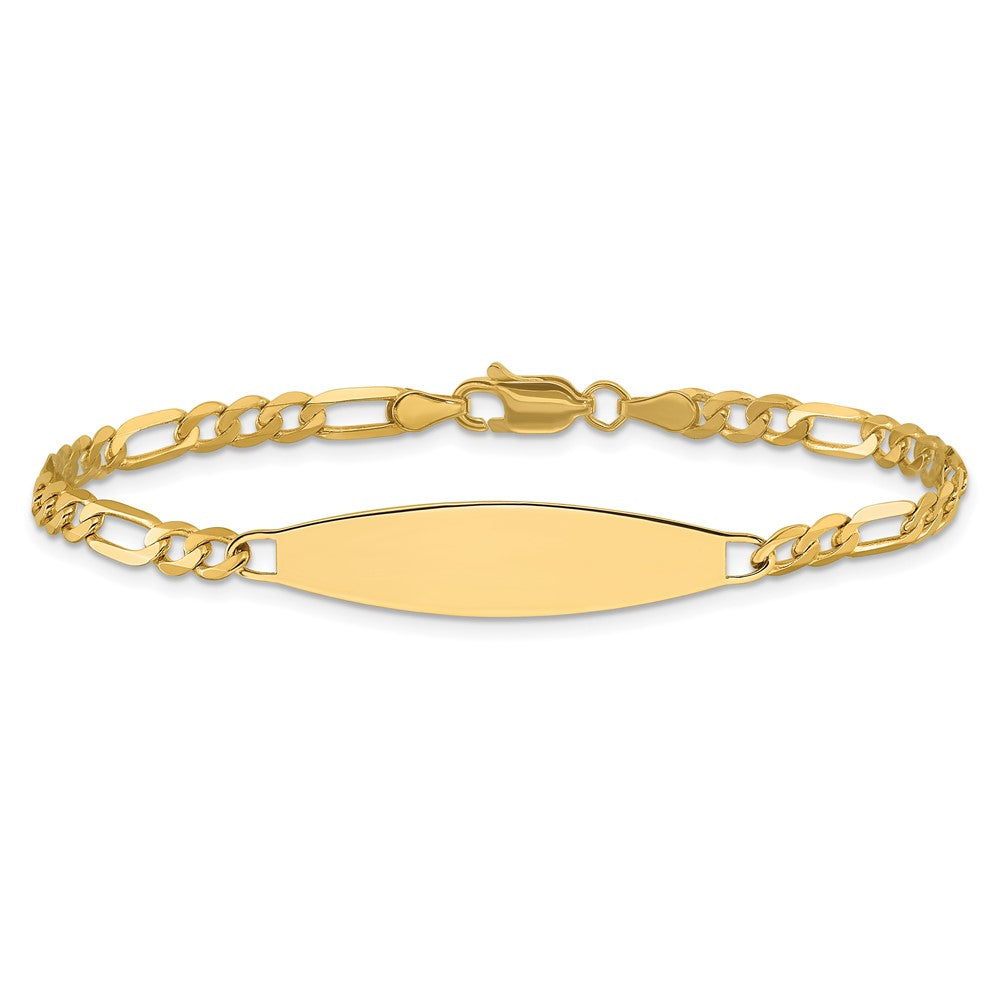 14K Yellow Gold Polished Solid Chain/Solid Plate 3.0mm Figaro Link 29x7.5mm Plate 7 Inch ID Bracelet