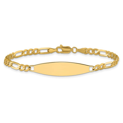 14K Yellow Gold Polished Solid Chain/Solid Plate 3.0mm Figaro Link 29x7.5mm Plate 7 Inch ID Bracelet
