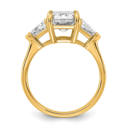 14K Yellow Gold 5/8 carat Lab Grown Diamond VS+ F+ Triangle 3 carat Radiant Center Semi Mount Three Stone Engagement Ring