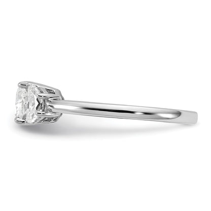14K White Gold 1 3/8 carat Certified Lab Grown Diamond VS+ F+ Complete Cushion and Half Moon Three Stone Engagement Ring