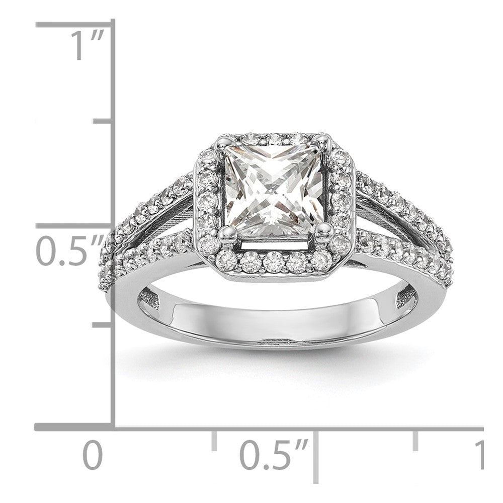 14K White Gold Halo Plus (Holds 1 carat (5.5mm) Princess Center) 1/2 carat Diamond Semi-Mount Engagement Ring
