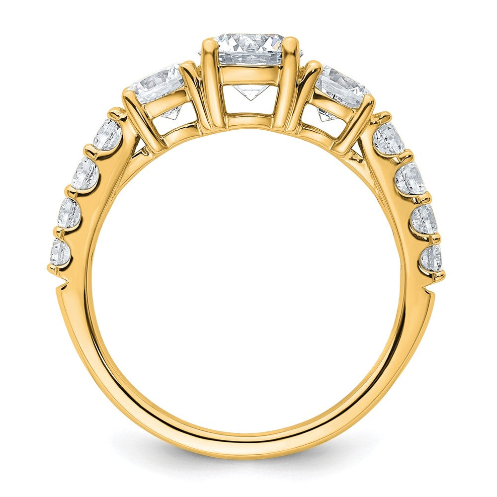 True Origin 14K Yellow Gold 2 carat Lab Grown Diamond VS+ F+ Complete Round Three Stone Ring