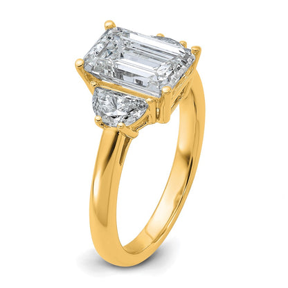 14K Yellow Gold 5/8 carat Lab Grown Diamond VS/SI+ G+ Semi Mount Emerald and Half Moon Three Stone Engagement Ring