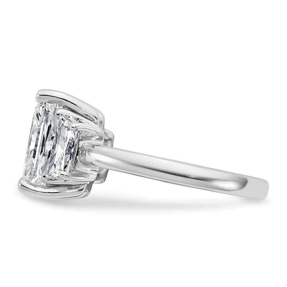14K White Gold 4 carat Lab Grown Diamond VS+ F+ Radiant and Trapezoid Complete Three Stone Engagement Ring