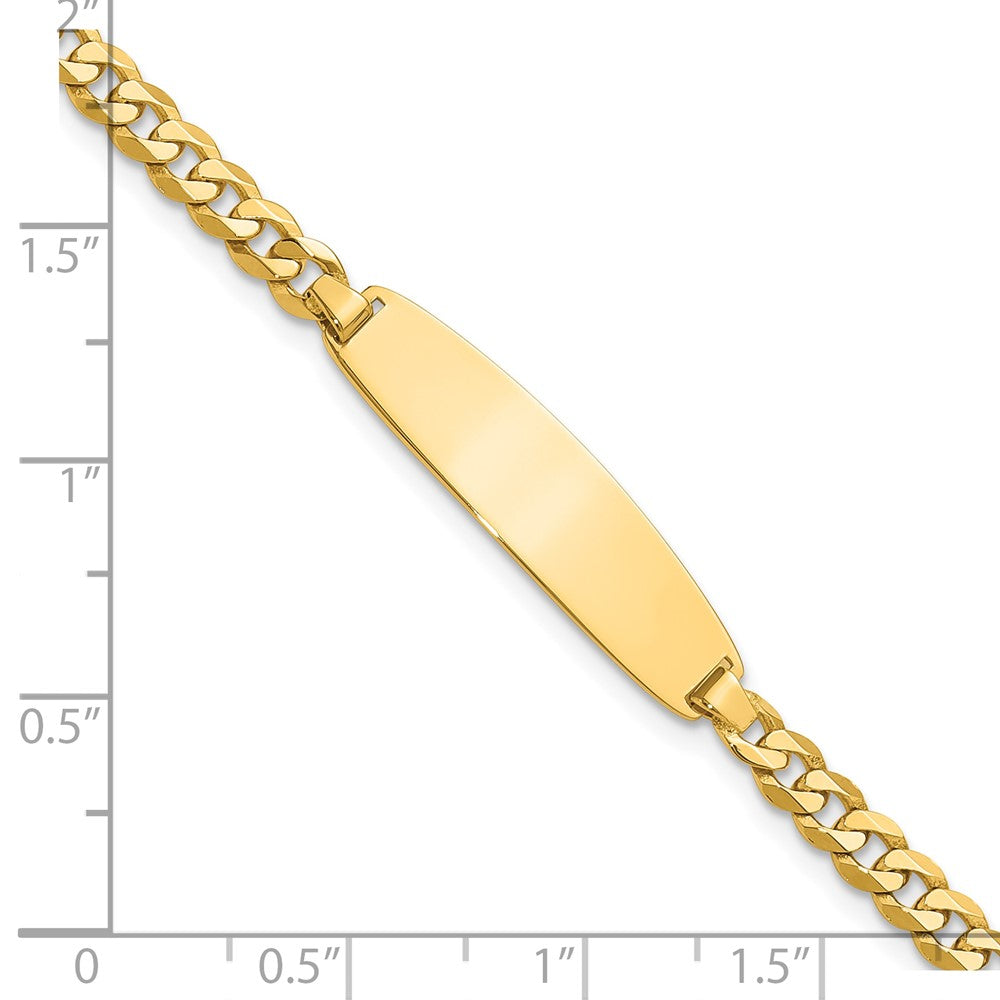 14K Yellow Gold Polished Solid Chain/Solid Plate Flat Curb Link Rounded 32.5x7.4mm Plate 8 Inch ID Bracelet