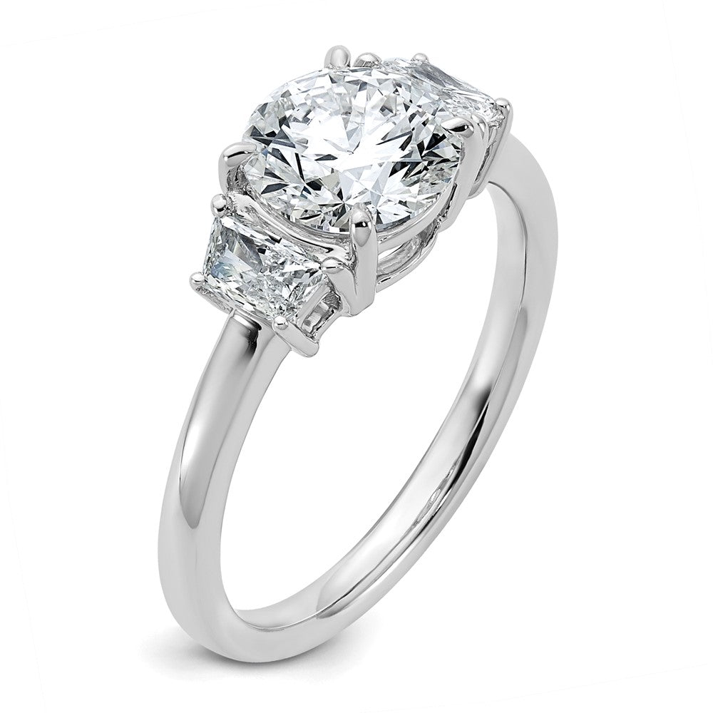 14K White Gold 3/8 carat Lab Grown Diamond VS+ F+ Trapezoid Sidestones Holds 1 1/2 carat Center Round Semi Mount Engagement Ring