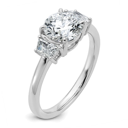 14K White Gold 3/8 carat Lab Grown Diamond VS+ F+ Trapezoid Sidestones Holds 1 1/2 carat Center Round Semi Mount Engagement Ring