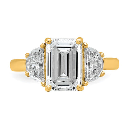 14K Yellow Gold 1 carat Lab Grown Diamond VS/SI+ G+ Semi Mount Emerald and Half Moon Three Stone Engagement Ring