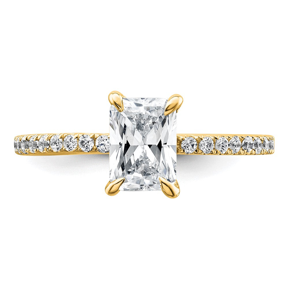 14K Yellow Gold 1 1/3 carat Certified Lab Grown Diamond VS/SI+ G+ Radiant Complete Solitaire with Flair Engagement Ring