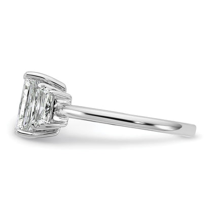 14K White Gold 2 carat Lab Grown Diamond VS+ F+ Radiant and Trapezoid Complete Three Stone Engagement Ring