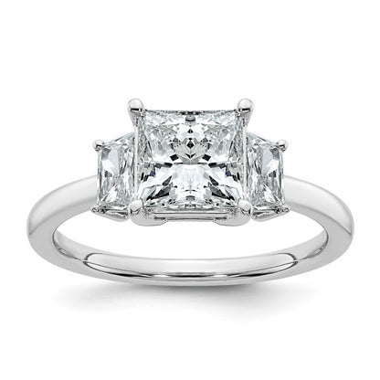 14K White Gold 2 carat Lab Grown Diamond VS+ F+ Princess and Trapezoid Complete Three Stone Engagement Ring