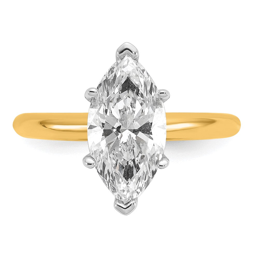 14K Two-Tone Gold Two-tone 2 1/2 carat Certified Lab Grown Diamond VS+ F+ Marquise Solitaire Complete Engagement Ring