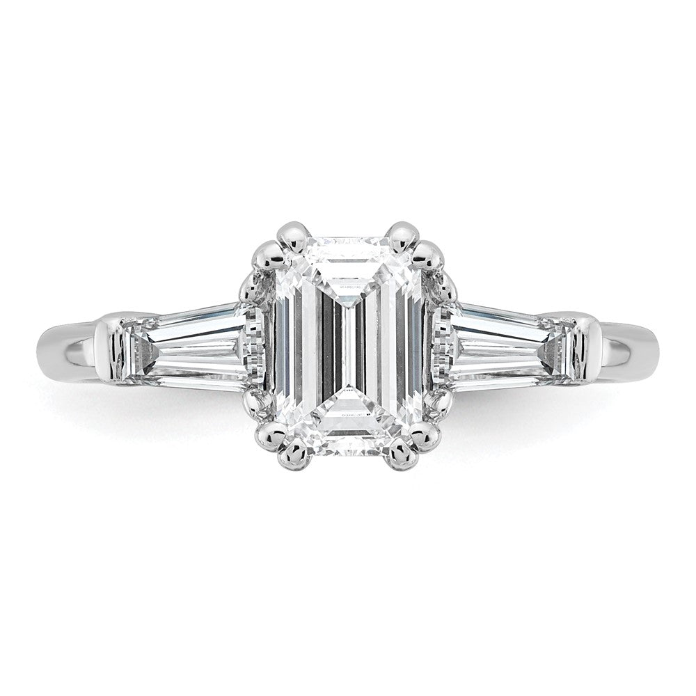14K White Gold 1 1/2 carat Lab Grown Diamond VS+ F+ Complete Emerald and Tapered Baguette Engagement Ring