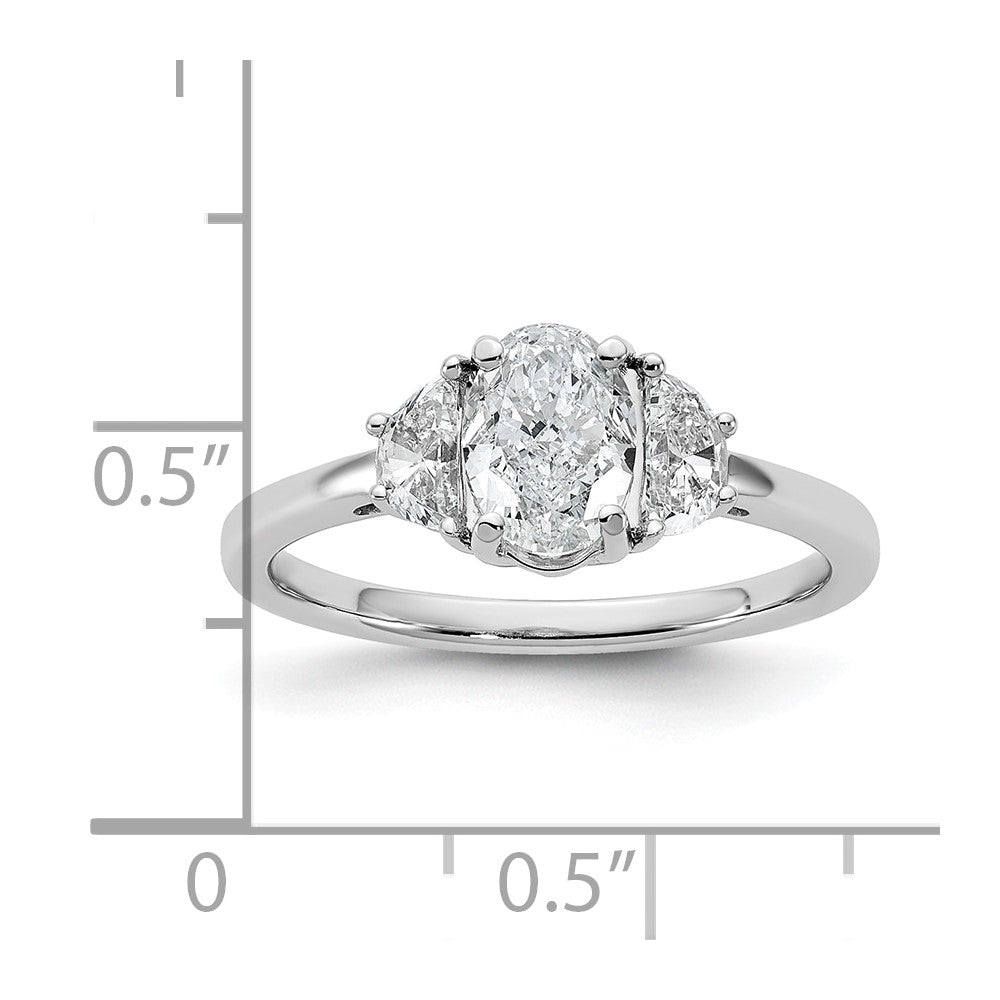 14K White Gold 1 3/8 carat Certified Lab Grown Diamond VS+ F+ Complete Oval and Half Moon Three Stone Engagement Ring