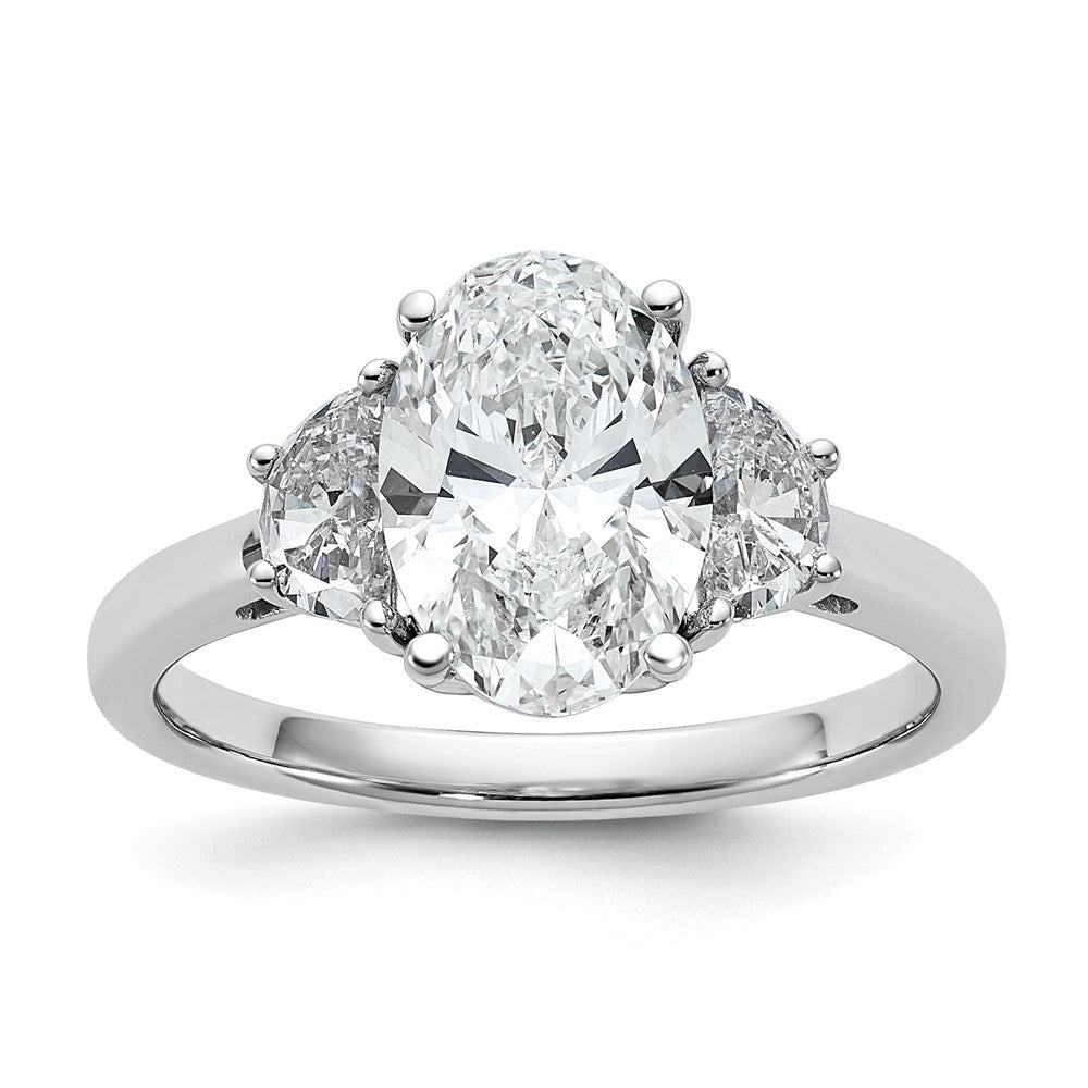 14K White Gold 2 1/2 carat Certified Lab Grown Diamond VS/SI+ G+ Complete Oval and Half Moon Three Stone Engagement Ring