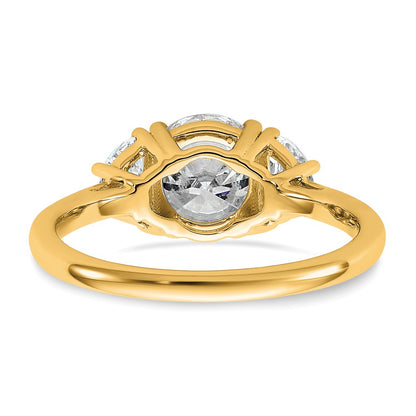 14K Yellow Gold 1/2 carat Lab Grown Diamond VS+ F+ 1 1/2 carat Center Round Semi Mount Three Stone Engagement Ring