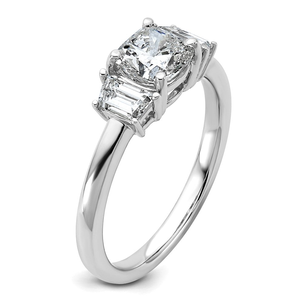 14K White Gold 1 3/8 carat Lab Grown Diamond VS+ F+ Cushion and Half Moon Complete Three Stone Engagement Ring
