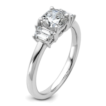 14K White Gold 1 3/8 carat Lab Grown Diamond VS+ F+ Cushion and Half Moon Complete Three Stone Engagement Ring