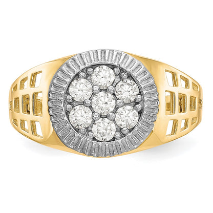14K Yellow Gold w/Rhodium Men's CZ Cluster Ring