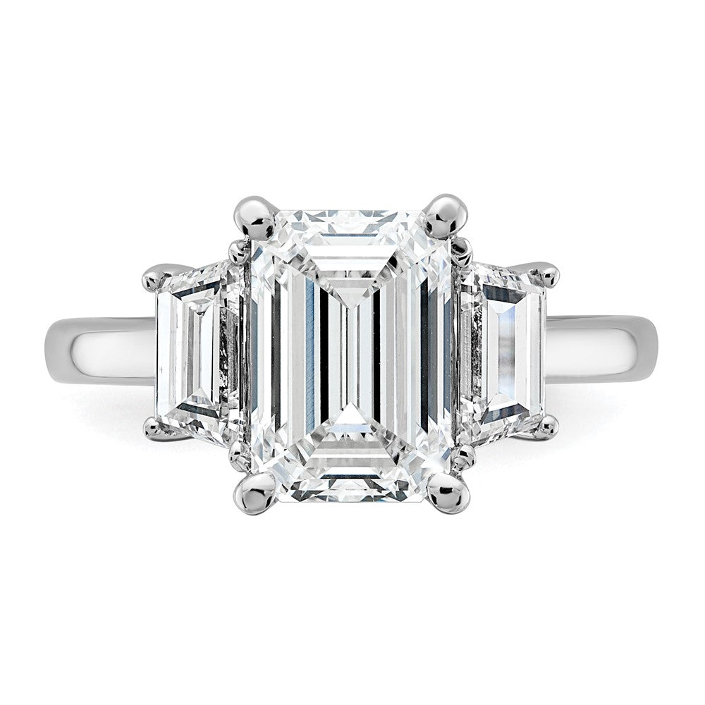 14K White Gold 4 carat Lab Grown Diamond VS+ F+ Complete Emerald and Trapezoid Engagement Ring